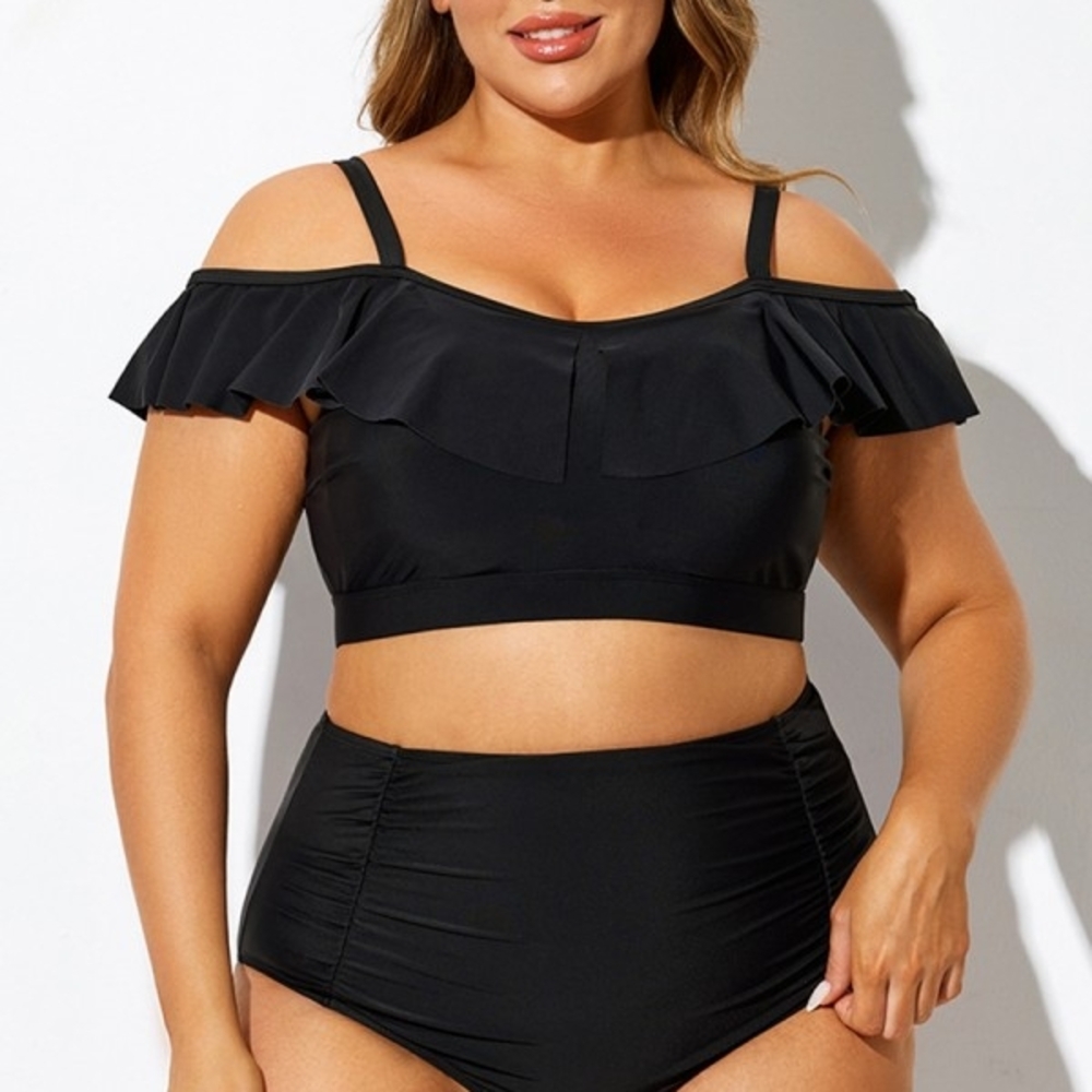 NEW NWT MeetCurve Black Ruffle Off-Shoulder Bikini Size 4XL